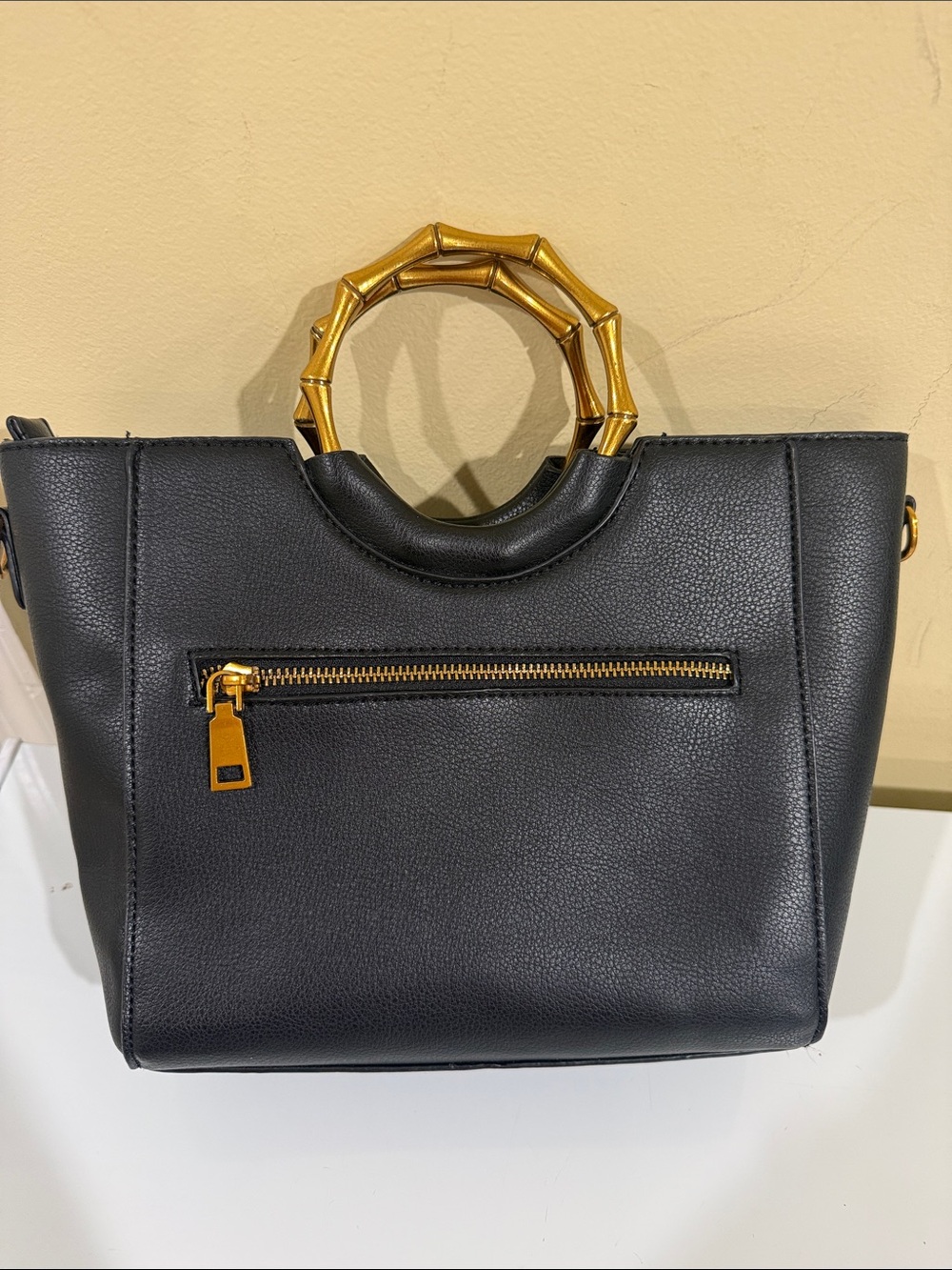 Black Tote Bag with copper Gold Bamboo style but metal Handle no crossbody